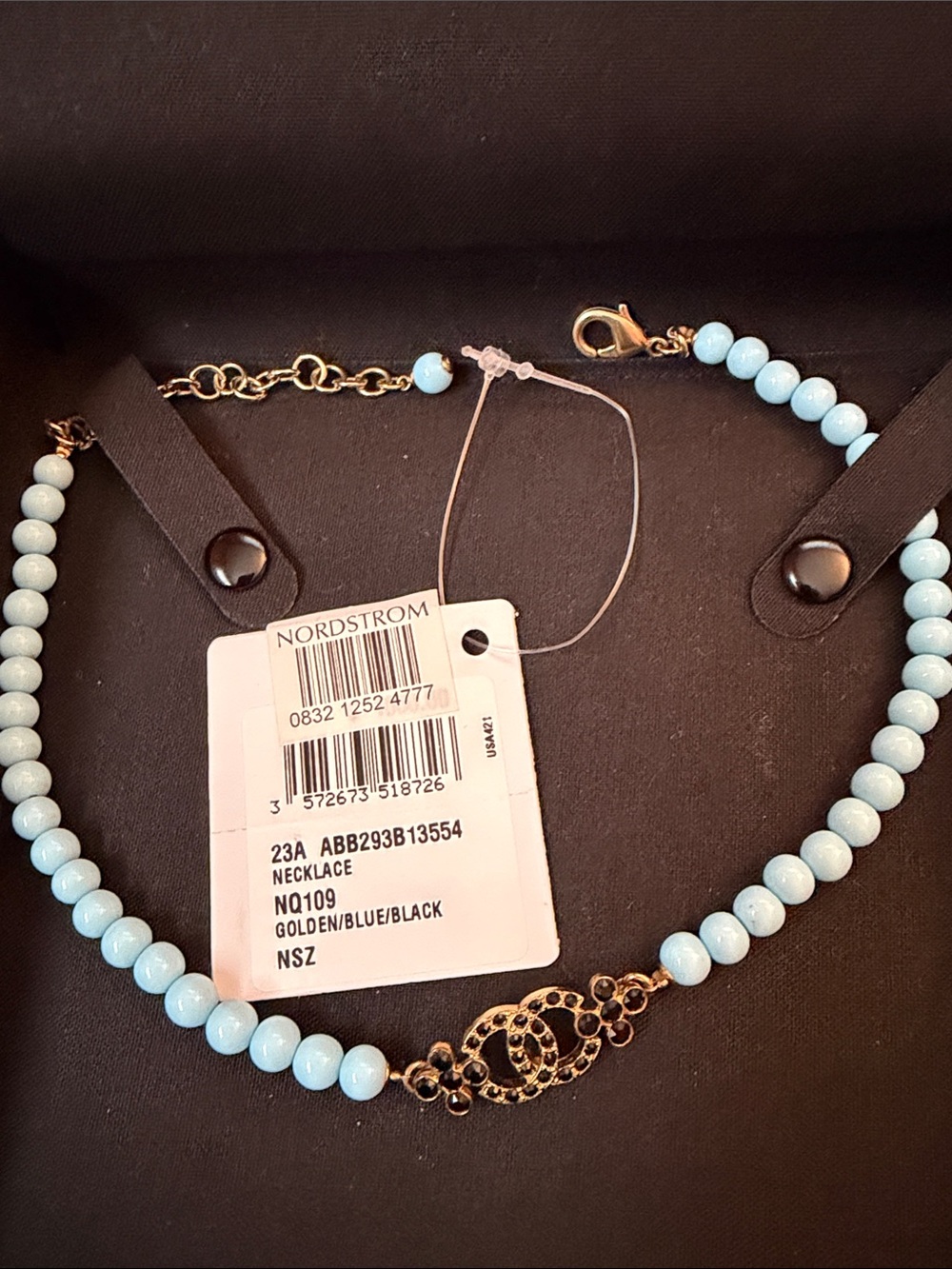 Nordstrom Blue Beaded Necklace with Gold Filigree Accent